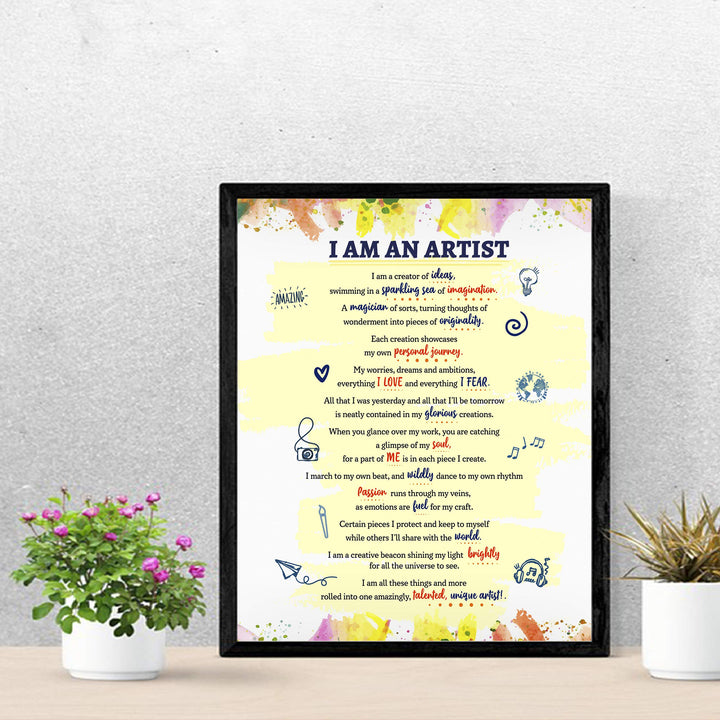 I Am An Artist-A Creator of Ideas Inspirational Quotes Wall Art Sign -11 x 14" Abstract Art Print -Ready to Frame. Home-Office-Studio-Dorm Decor. Perfect Classroom Sign! Great Gift for Artists!