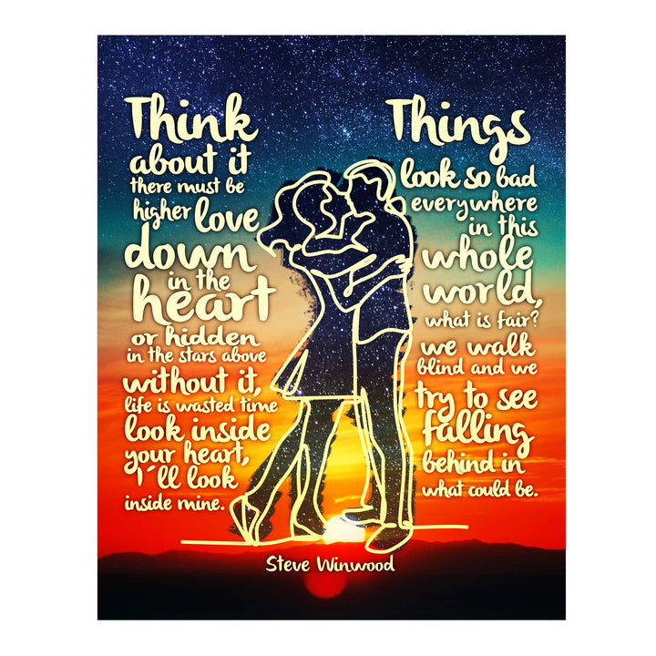 Steve Winwood-"Higher Love"-Greatest Hits Wall Sign-11 x 14" Song Lyric Art Poster Print-Ready to Frame. Retro Decor for Home-Studio-Bar-Dorm-Cave. Great Gift for All Classic Rock Music Fans!