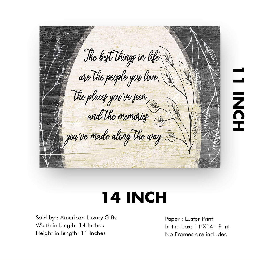 The Best Things In Life Inspirational Family Wall Art Sign -14 x 11" Rustic Poster Print w/Distressed Wood Design-Ready to Frame. Home-Entryway-Farmhouse-Cabin Decor. Printed on Photo Paper.