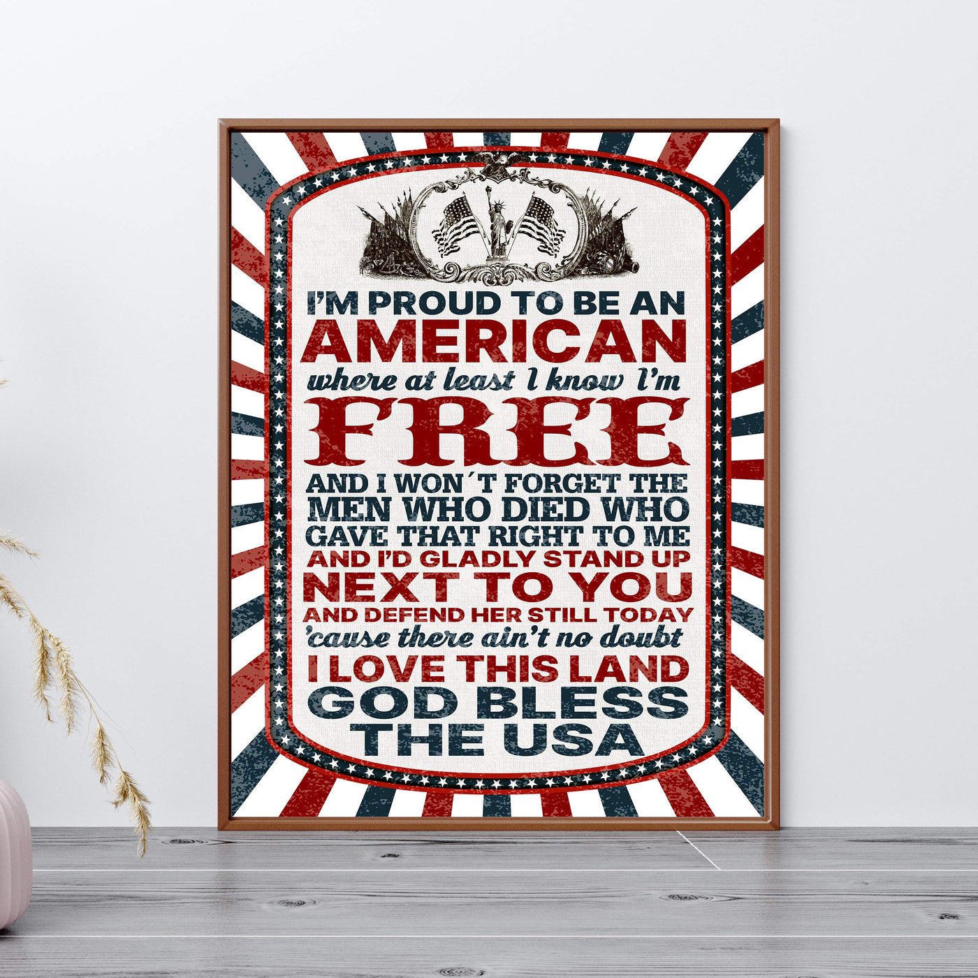 I'm Proud to Be An American-Patriotic Song Art Wall Decor -11 x 14" God Bless the USA Lyrics Print-Ready to Frame. Inspirational Home-Office-School-Garage-Cave Decor. Display Your Patriotism!