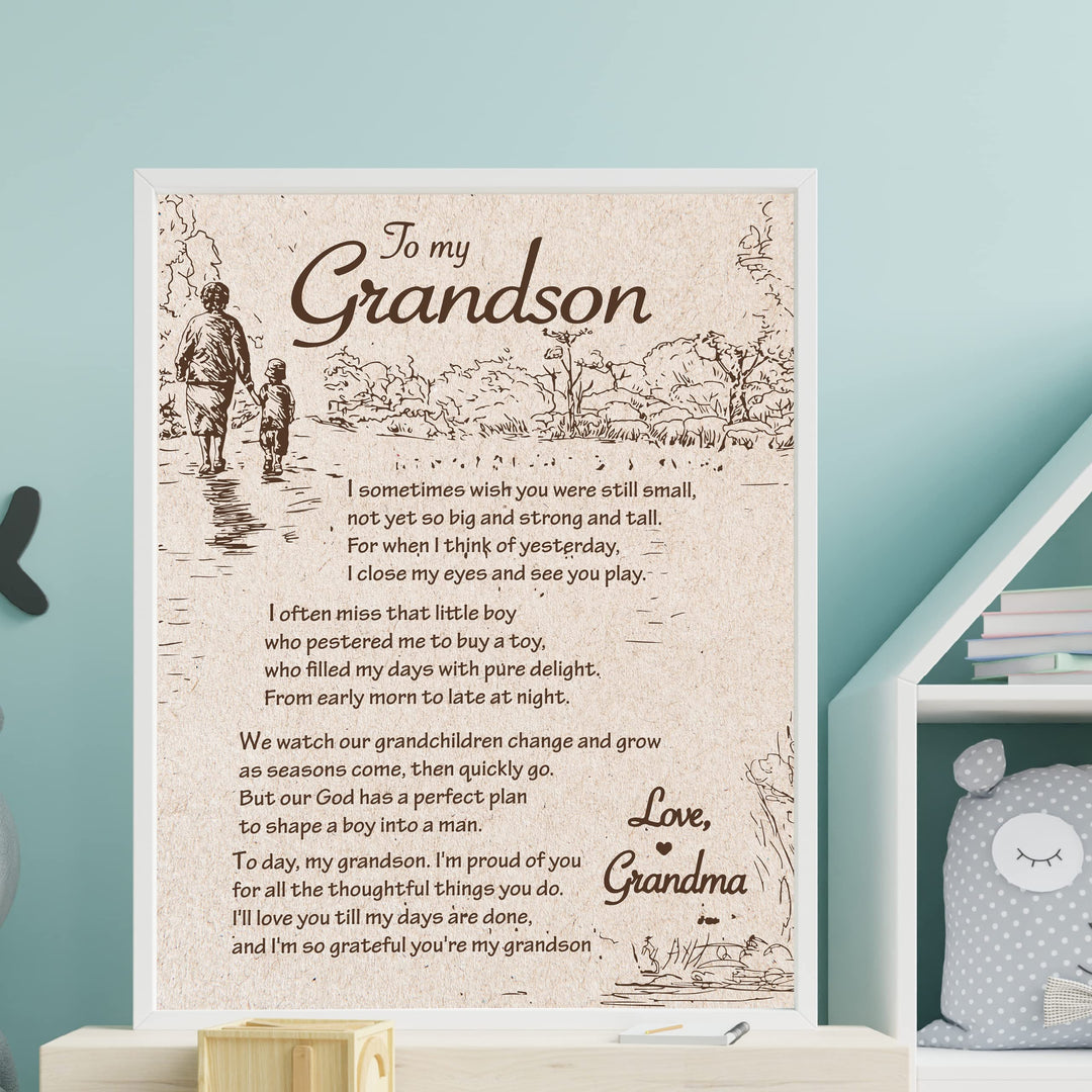To My Grandson - Love Grandma Inspirational Love &amp; Family Wall Decor -11 x 14" Distressed Typographic Art Print -Ready to Frame. Home-Living Room-Office Decoration. Perfect Gift for All Grandsons!