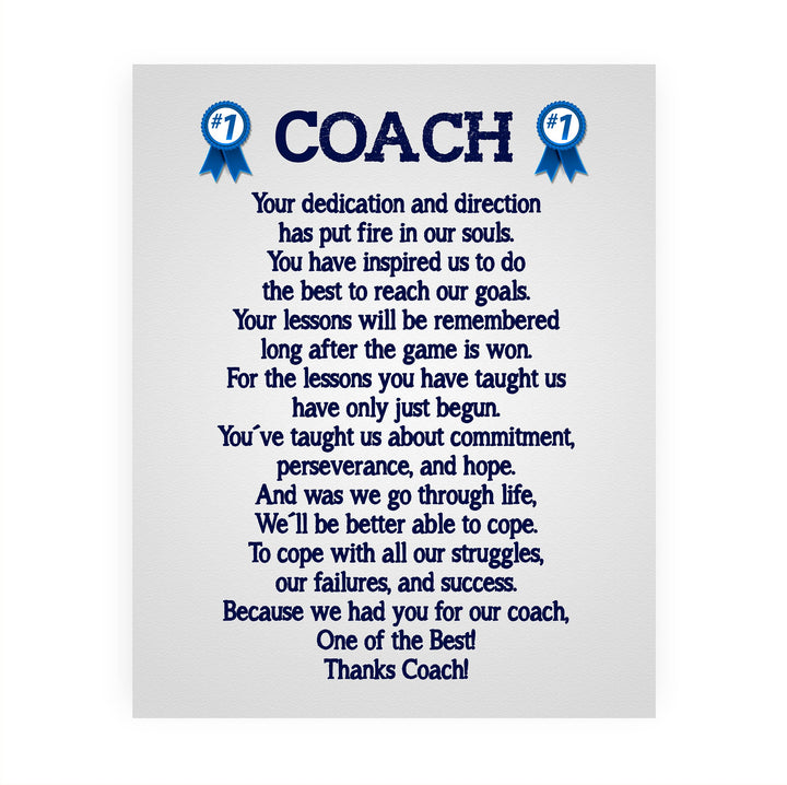 Thanks Coach- Motivational Quotes Wall Art -8 x 10" Inspirational Team Sports Poem Print -Ready to Frame. Ideal for Home-School-Gym-Coach&