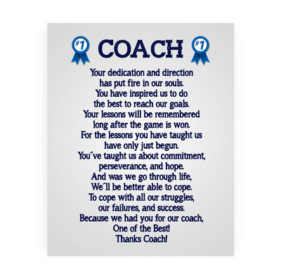 Thanks Coach- Motivational Quotes Wall Art -8 x 10" Inspirational Team Sports Poem Print -Ready to Frame. Ideal for Home-School-Gym-Coach's Office-Locker Room Decor. Great Gift for All Coaches!