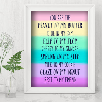 You Are The Peanut To My Butter Inspirational Friendship Sign -8 x 10" Typographic Wall Art. Love relationship Print-Ready to Frame. Home-Dorm Decor. Great Gift for Couples, Friends & BFF's!