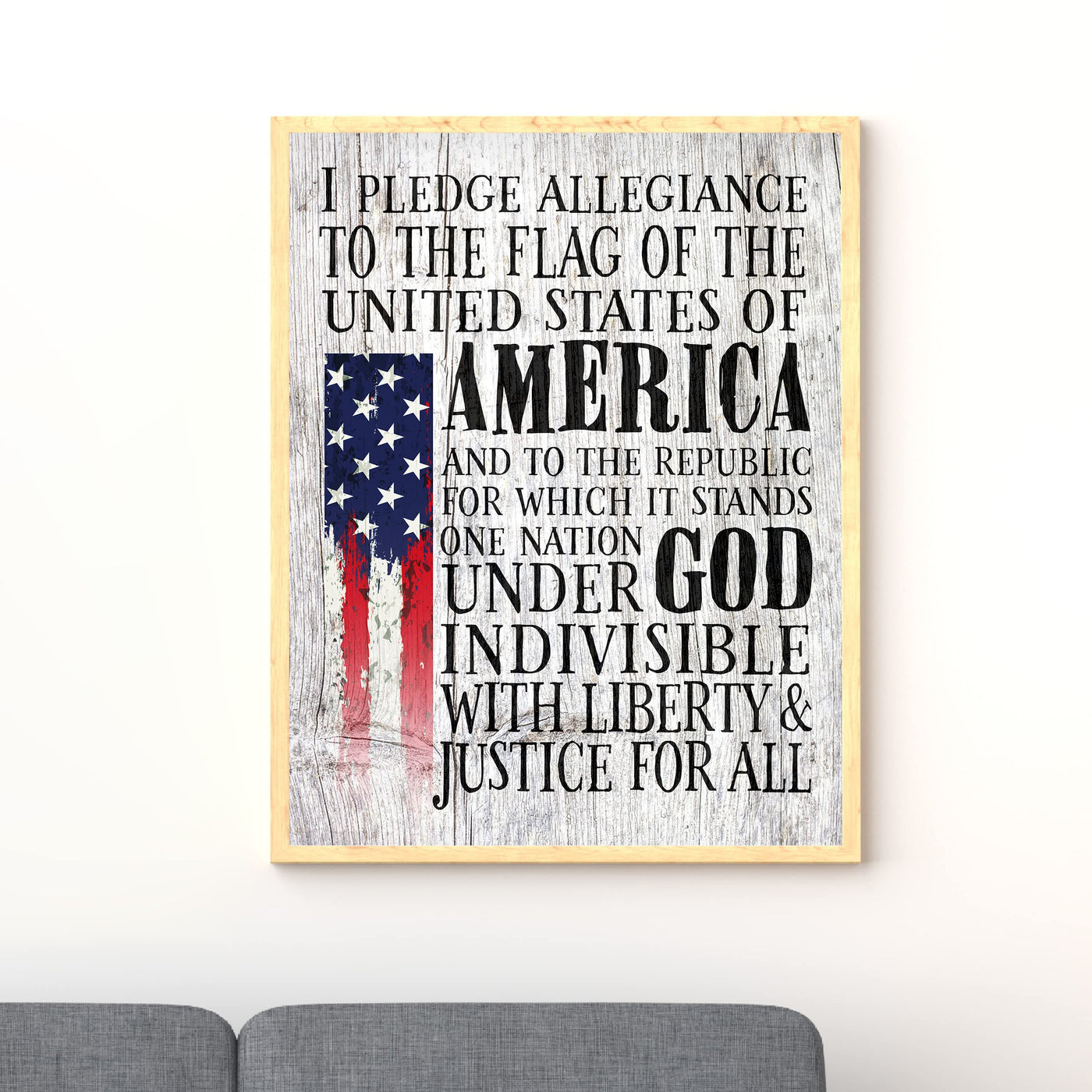 Pledge of Allegiance Patriotic Wall Decor -11 x14" Rustic American Flag Print -Ready to Frame. Inspirational Home-Office-School-Cave-Military Decor. Display Your Patriotism! Printed on Photo Paper.