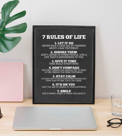 7 Rules of Life Inspirational Quotes Wall Sign -8 x 10" Motivational Poster Print-Ready to Frame. Modern Typographic Design. Positive Home-Office-School Decor. Perfect Life Lessons for All!