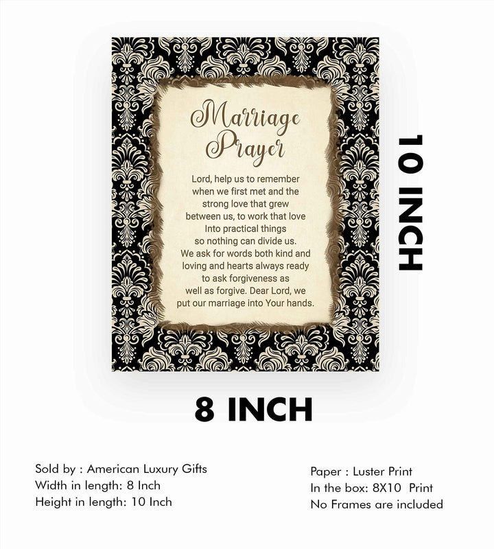 Marriage Prayer-Inspirational Christian Wall Art Decor -8 x 10" Rustic Typographic Print-Ready to Frame. Great Engagement-Bridal Shower-Wedding Gift. Perfect Advice for Newlyweds-Spouses-Partners!
