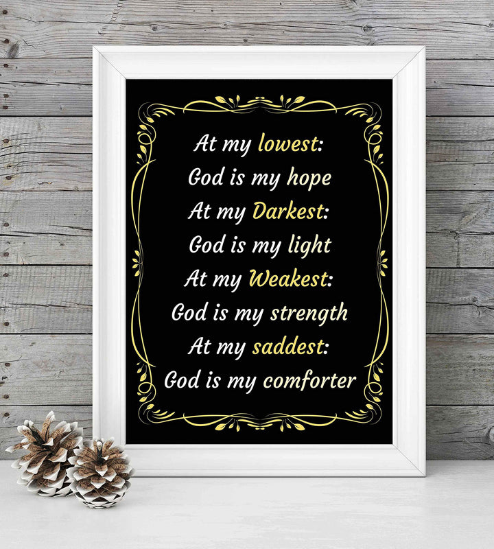 God Is My Hope-Light-Strength-Comforter-Spiritual Wall Art-8 x 10" Modern Typographic Poster Print-Ready to Frame. Inspirational Home-Office-Church D?cor. Great Christian Reminder of God&