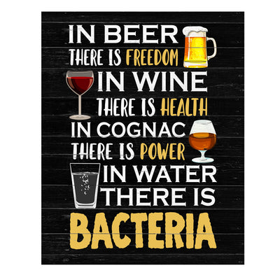 In Beer Is Freedom-In Water Is Bacteria Funny Wall Decor Sign-11x14" Rustic Typographic Art Print-Ready to Frame. Humorous Home-Kitchen-Bar-Shop-Cave Decor. Fun Gift for Alcohol-Beer-Wine Drinkers!