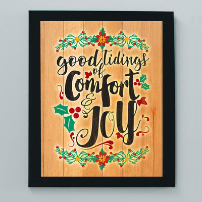 Good Tidings of Comfort and Joy Christmas Wall Sign-8x10" Christian Holiday Art on Replica Wood Design Print-Ready to Frame. Festive Home-Welcome-Kitchen-Farmhouse-Winter Decor! Printed on Paper.