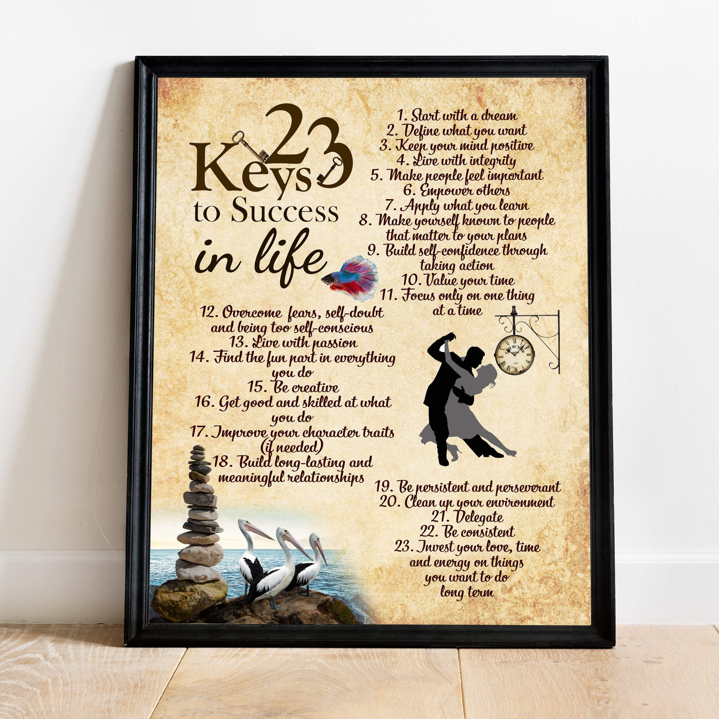 23 Keys to Success in Life Motivational Wall Art Sign -11 x 14" Inspirational Poster Print-Ready to Frame. Home-Office-School-Dorm Decor. Perfect for Classrooms! Great Successful Tips for All!