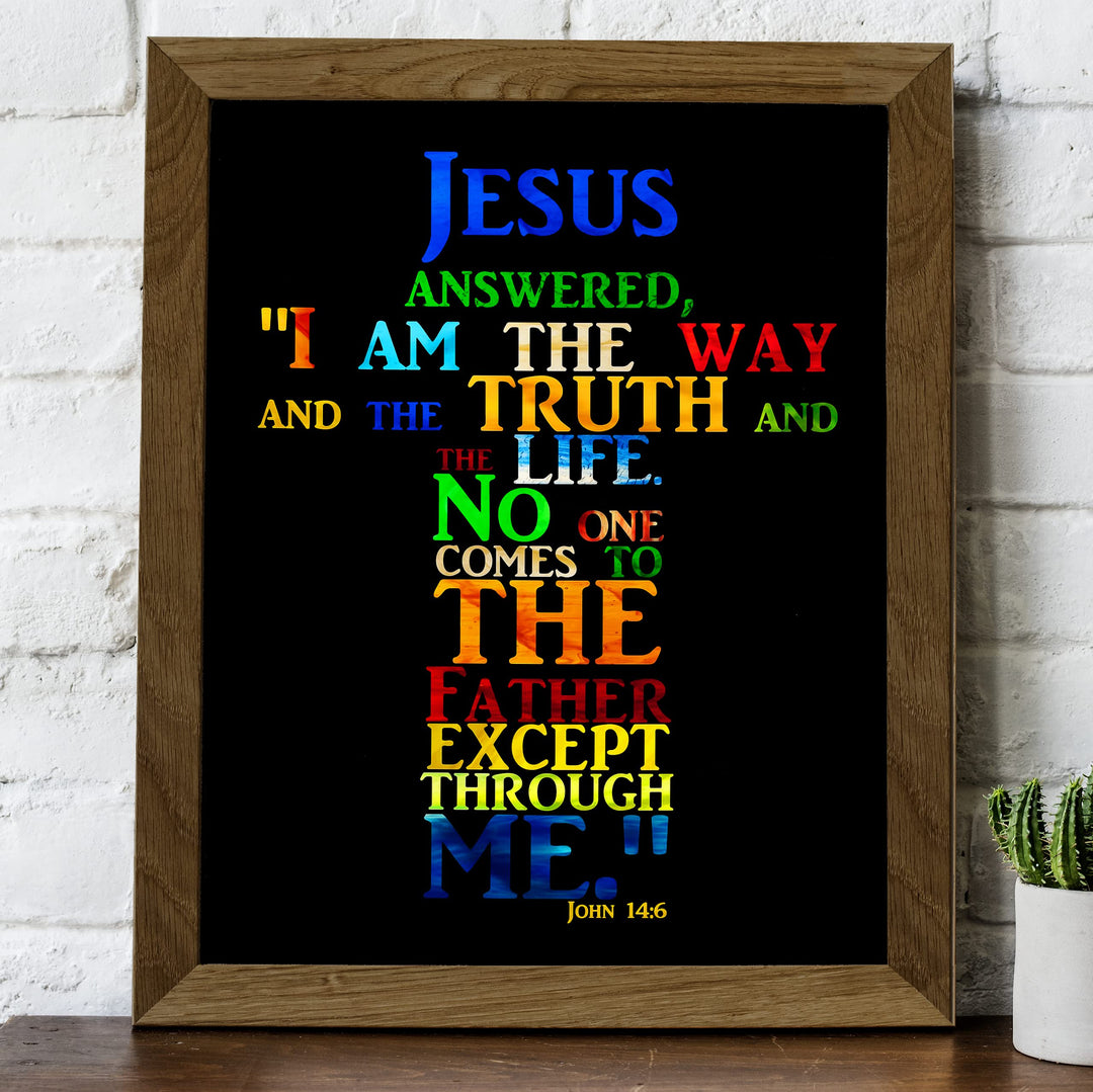 "Jesus-I Am the Way, Truth &amp; Life"-Bible Verse Wall Art -Cross Word Art Sign -Scripture Wall Print-Ready to Frame. Home-Office-Church-Religious Decor. John 14:6. Great Christian Gift!