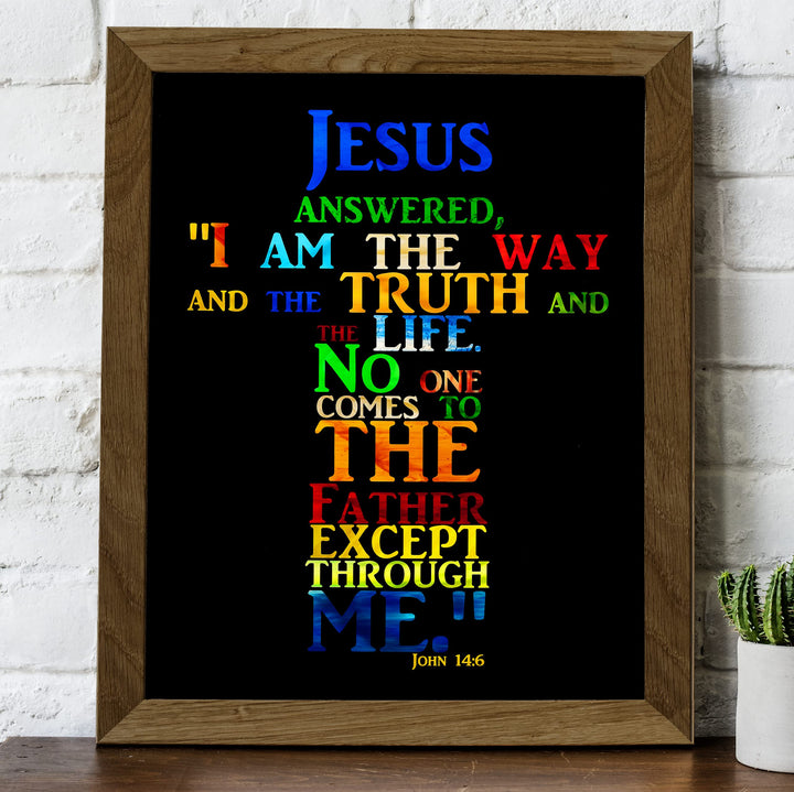"Jesus-I Am the Way, Truth &amp; Life"-Bible Verse Wall Art -Cross Word Art Sign -Scripture Wall Print-Ready to Frame. Home-Office-Church-Religious Decor. John 14:6. Great Christian Gift!