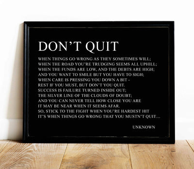 Don't Quit-Inspirational Poem Page Print-14 x 11" Poetic Wall Art Sign-Ready to Frame. Motivational Poster Print Perfect for Home-Office-Study-School Decor. Great Gift of Motivation for Poetry Fans!