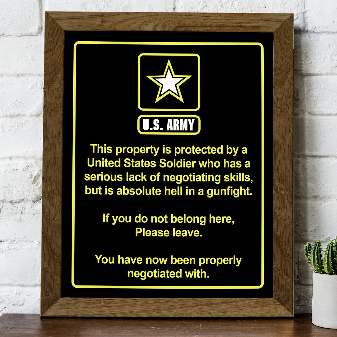 This House Is Protected By a United States Soldier US Army Star Logo Print- 8 x 10"- Wall Art Prints- Ready to Frame. Humorous Home-Office-Military-Door Decor. Perfect Sign for Those Who Served!