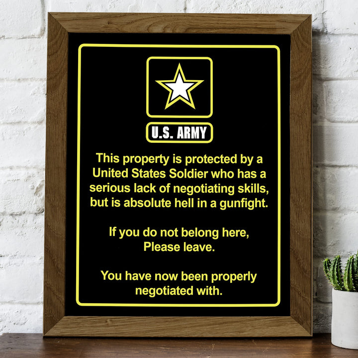 This House Is Protected By a United States Soldier US Army Star Logo Print- 8 x 10"- Wall Art Prints- Ready to Frame. Humorous Home-Office-Military-Door Decor. Perfect Sign for Those Who Served!