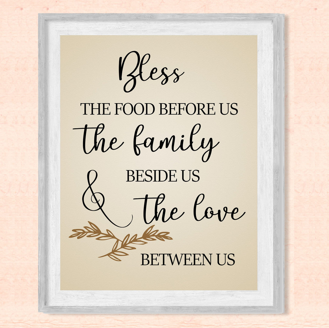 Bless the Food Before Us-Family Beside Us Christian Prayer Wall Art -8 x 10" Rustic Kitchen Print-Ready to Frame. Inspirational Wall Decor w/Farmhouse Design. Perfect Home &amp; Dining Room Decor!