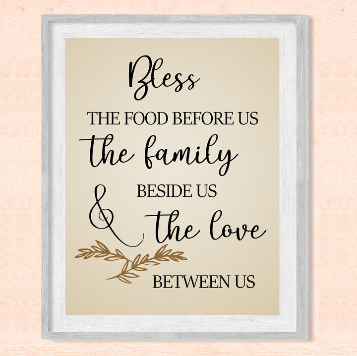 Bless the Food Before Us-Family Beside Us Christian Prayer Wall Art -8 x 10" Rustic Kitchen Print-Ready to Frame. Inspirational Wall Decor w/Farmhouse Design. Perfect Home &amp; Dining Room Decor!
