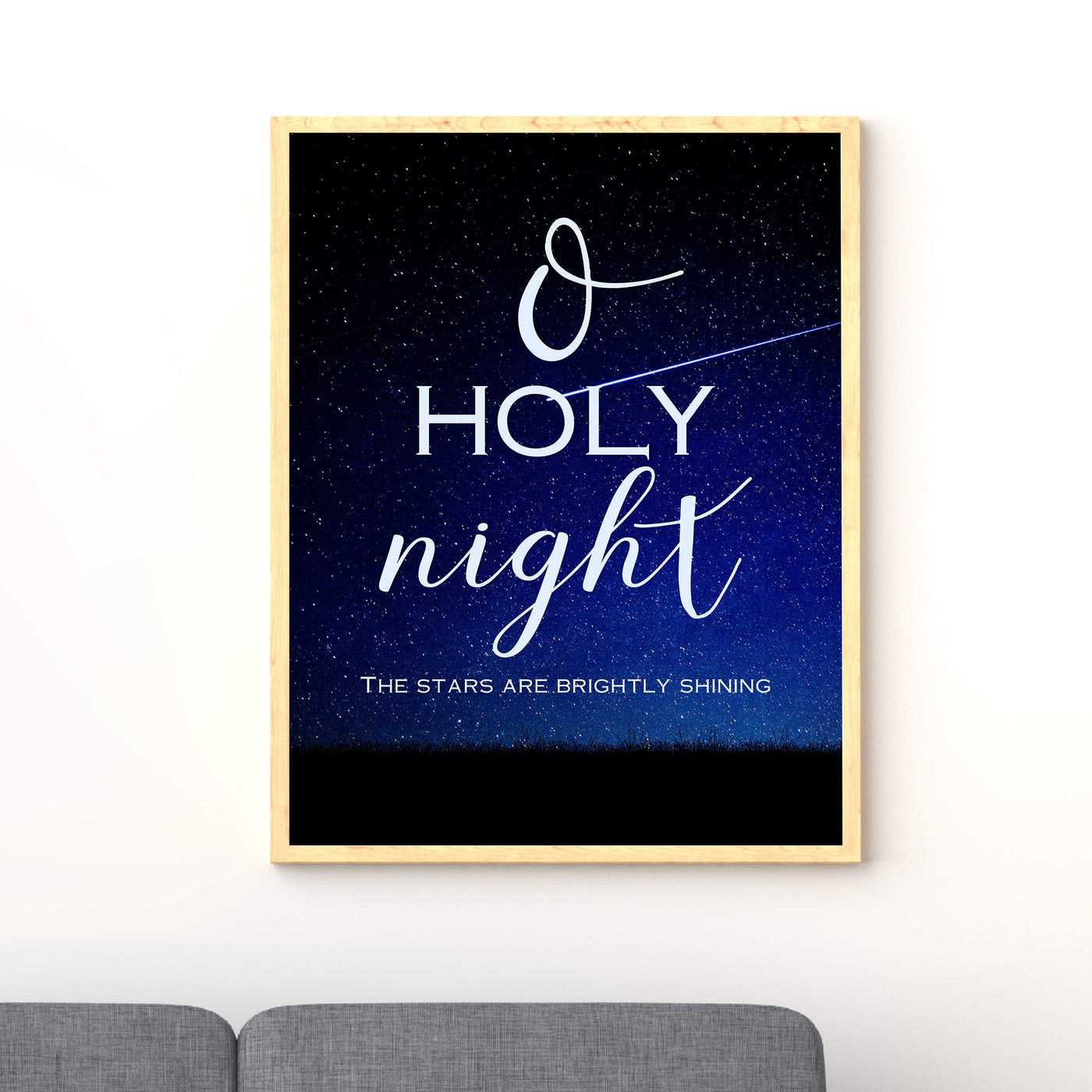 O Holy Night Christmas Song Wall Art -11 x 14" Christian Holiday Poster Print-Ready to Frame. Typographic w/Starry Night Design. Home-Welcome-Kitchen-Farmhouse Decor. Great Religious Gift!