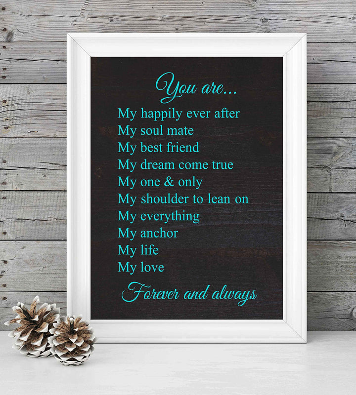 You Are My Love-Forever &amp; Always-Poetic Wall Art-8 x 10" Love &amp; Marriage Poem Print w/Distressed Wood Design-Ready to Frame. Perfect For Spouse-Life Partners. Great Engagement-Bridal-Wedding Gift!