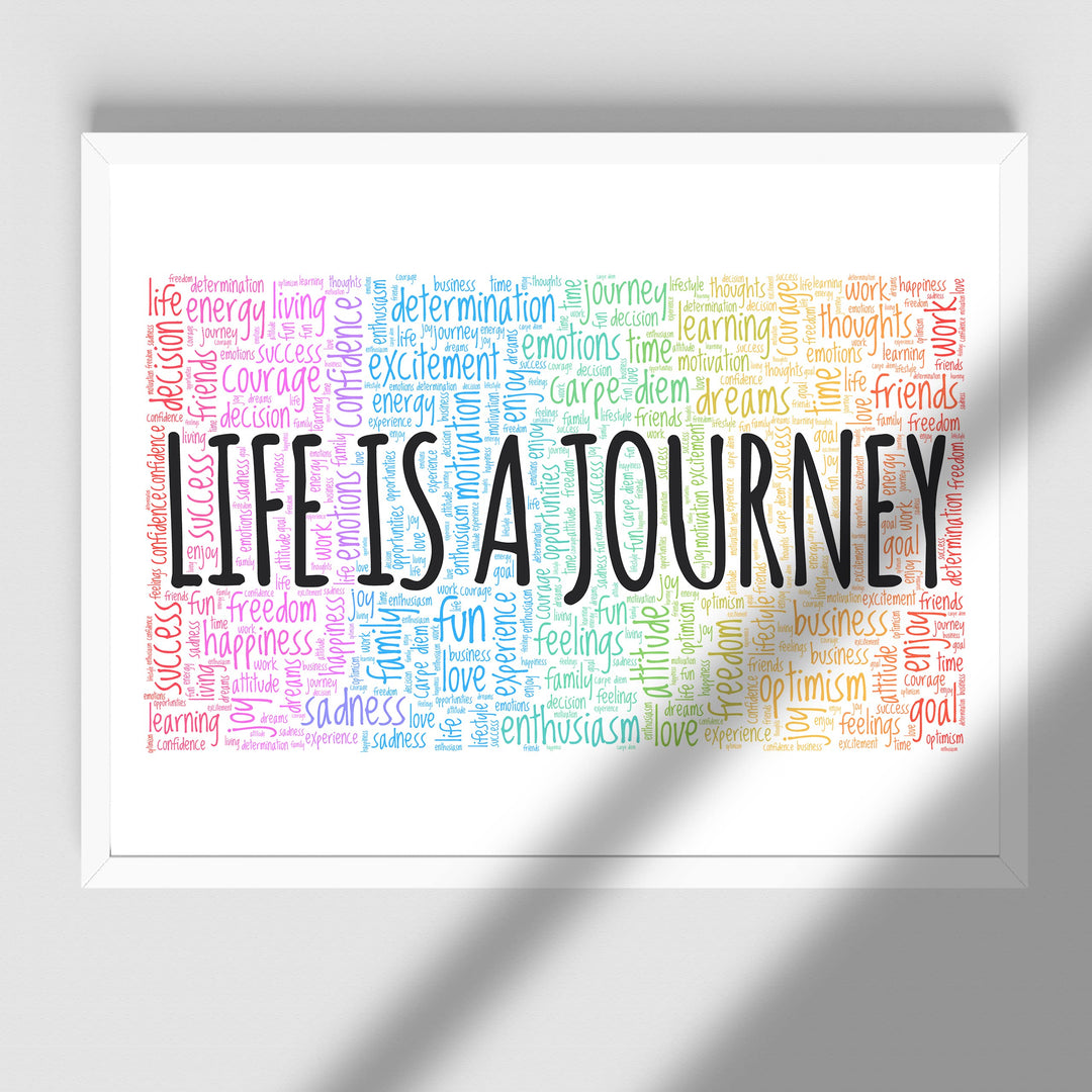 "Life Is A Journey" Inspirational Quotes Wall Decor -14 x 11" Motivational Word Art Print -Ready to Frame. Home-Office-Classroom-Work Decor. Encouraging Words for Motivation &amp; Inspiration!