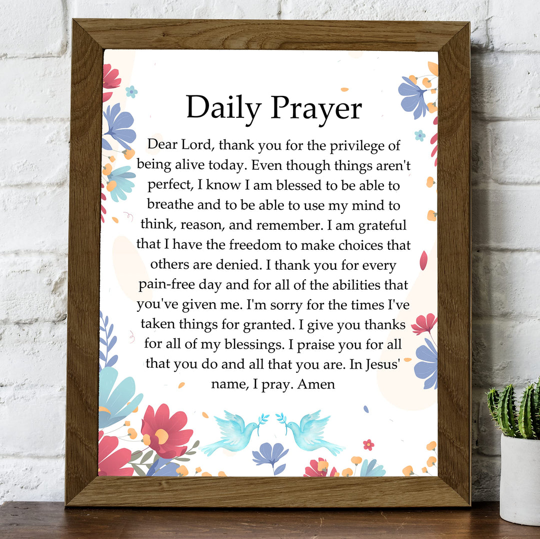 Daily Prayer-Christian Wall Art -8 x 10" Inspirational Scripture Print -Ready to Frame. Floral Design. Perfect Home-Office-Church-Sunday School Decor! Great Religious Gift of Faith &amp; Inspiration!