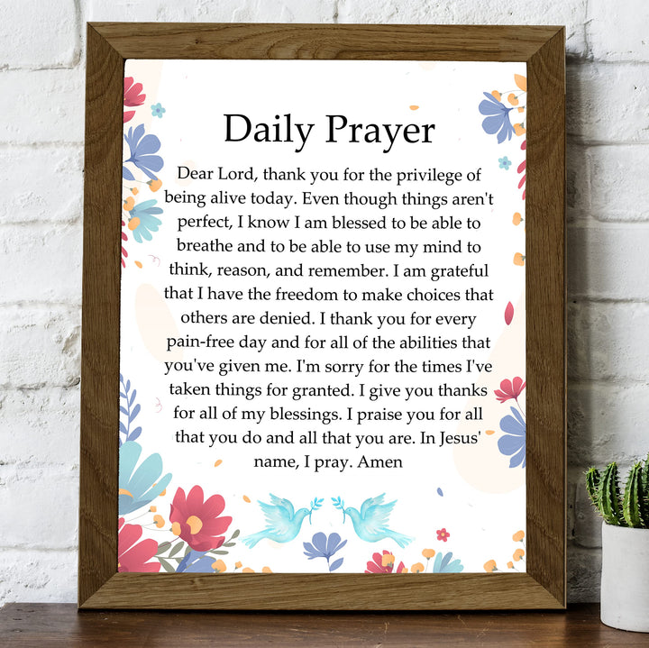 Daily Prayer-Christian Wall Art -8 x 10" Inspirational Scripture Print -Ready to Frame. Floral Design. Perfect Home-Office-Church-Sunday School Decor! Great Religious Gift of Faith &amp; Inspiration!