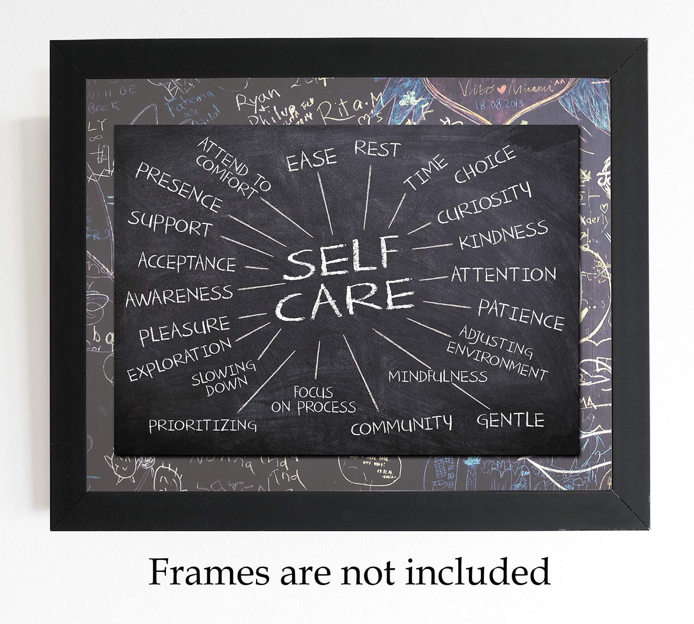 Self-Care Essentials-Chalkboard Replica Wall Art Print- 10 x 8"-Ready to Frame. Inspirational Wall Art Perfect for Home-Office-School-Dorm-Studio D?cor. Motivational Gift to Encourage Self-Care!