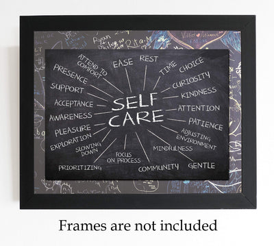 Self-Care Essentials-Chalkboard Replica Wall Art Print- 10 x 8"-Ready to Frame. Inspirational Wall Art Perfect for Home-Office-School-Dorm-Studio D?cor. Motivational Gift to Encourage Self-Care!