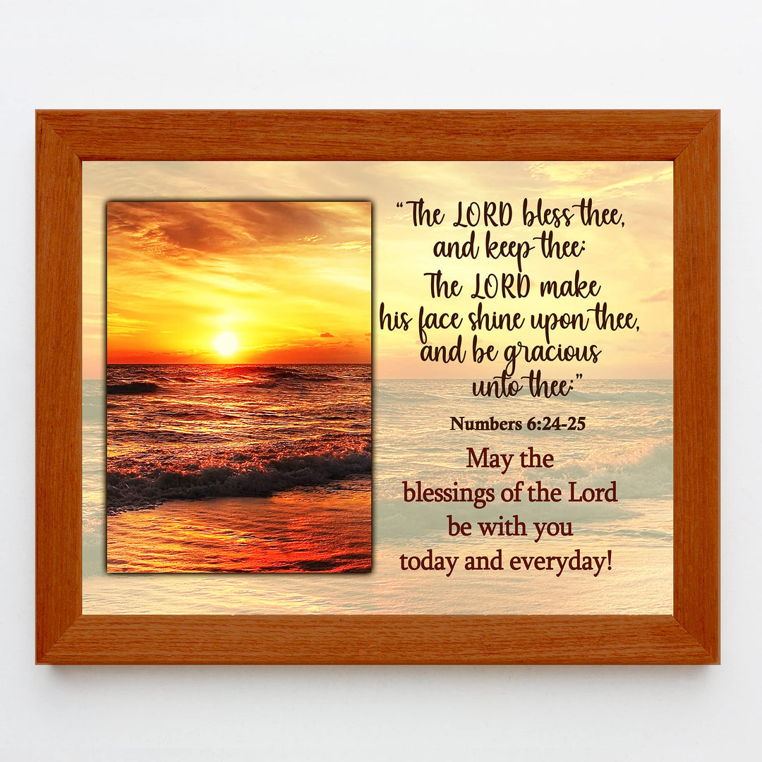 The Lord Bless Thee &amp; Keep Thee-Numbers 6:24-25 Bible Verse Wall Art -10 x 8" Modern Beach Sunset Scripture Print-Ready to Frame. Home-Office-Church-Ocean Themed Decor. Great Christian Gift!