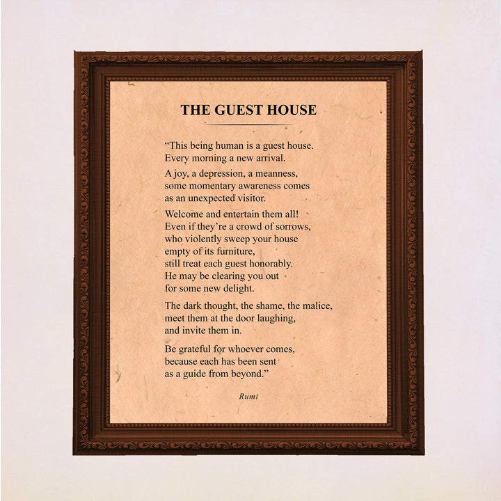The Guest House-Be Grateful for Whoever Comes-Rumi Book Page Print-11 x 14" Literary Wall Art Quotes w/Replica Distressed Parchment Design-Ready To Frame. Inspirational Home-Office-Spiritual Decor!