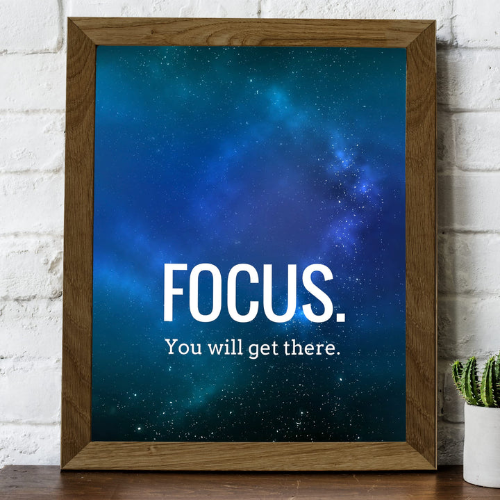 Focus -You Will Get There -Motivational Quotes Wall Art -8 x 10" Starry Night Picture Print -Ready to Frame. Inspirational Decor for Home-Office-Classroom. Great Gift for Motivation &amp; Inspiration!