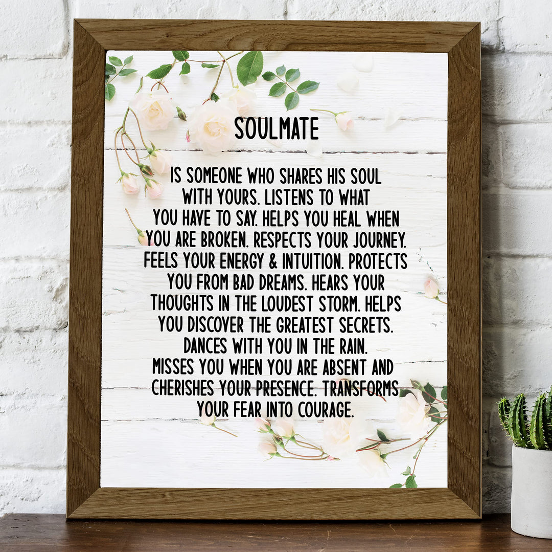 Soulmate-Someone Who Shares His Soul With Yours Inspirational Wall Art -8x10" Love &amp; Marriage Floral Print-Ready to Frame. Romantic Home-Bedroom-Office-Studio-Wedding Decor. Great Gift for Couples!