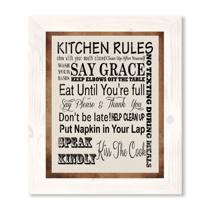 Kitchen Rules for Good Manners- Funny Kitchen Sign- 11 x 14" Humorous Typographic Wall Art Print-Ready to Frame. Perfect Home Decor &amp; Kitchen Decor. Fun Reminders to Inspire Good Table Manners!
