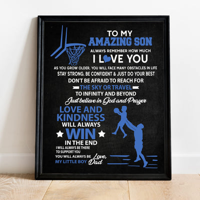 To My Amazing Son -Basketball Inspirational Family Wall Art Sign -11 x 14" Motivational Typographic Poster Print -Ready to Frame. Loving Message for Any Son. Great Birthday-Graduation-Wedding Gift!