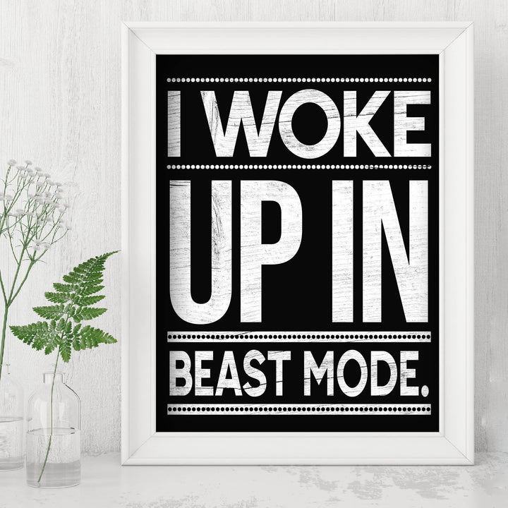 I Woke Up In Beast Mode-Motivational Quotes Wall Art -8 x 10" Rustic Exercise and Fitness Print -Ready to Frame. Typographic Home-Office-Weights &amp; Locker Room Decor. Perfect Sign for the Gym!