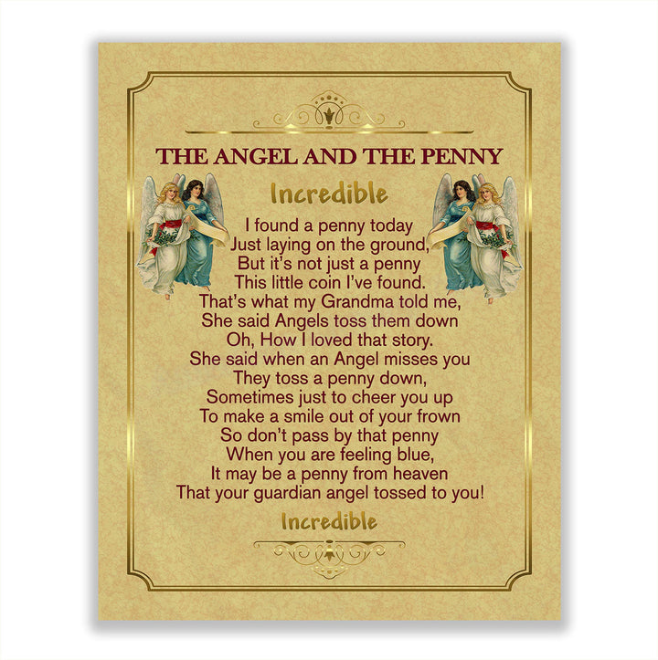 The Angel And The Penny - Incredible- Inspirational Wall Print-8 x 10"- Handmade Spiritual Wall Art-Ready to Frame. Home-Office-School-Church Decor. Inspiring Christian Gift.