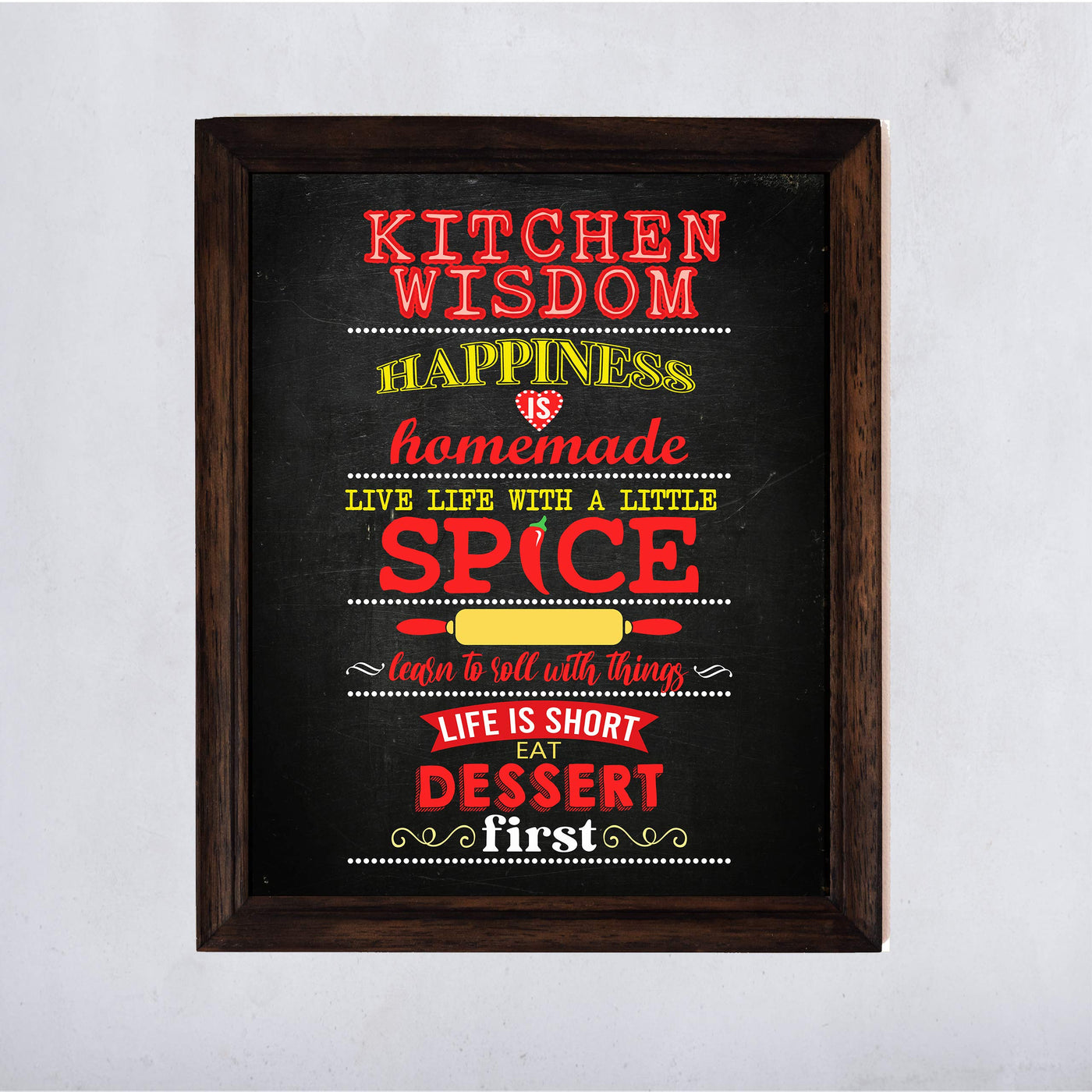 Kitchen Wisdom Funny Kitchen Sign -11 x 14" Rustic Farmhouse Wall Art Print-Ready to Frame. Typographic Design. Humorous Home-Kitchen-Dining Room Decor. Fun, Inspirational Life Lessons. Great Gift!