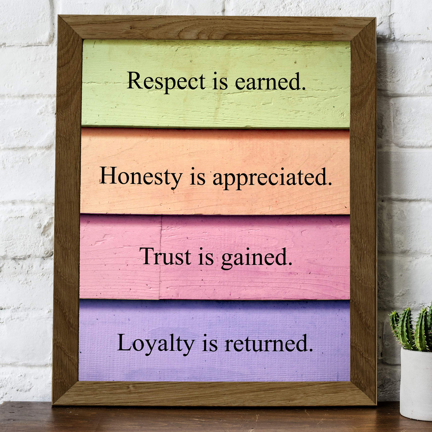 Respect Is Earned-Trust Is Gained Inspirational Life Quotes Wall Art-8 x 10" Typographic Print w/Replica Distressed Design-Ready to Frame. Rustic Home-Office-School Decor. Great Motivational Gift!