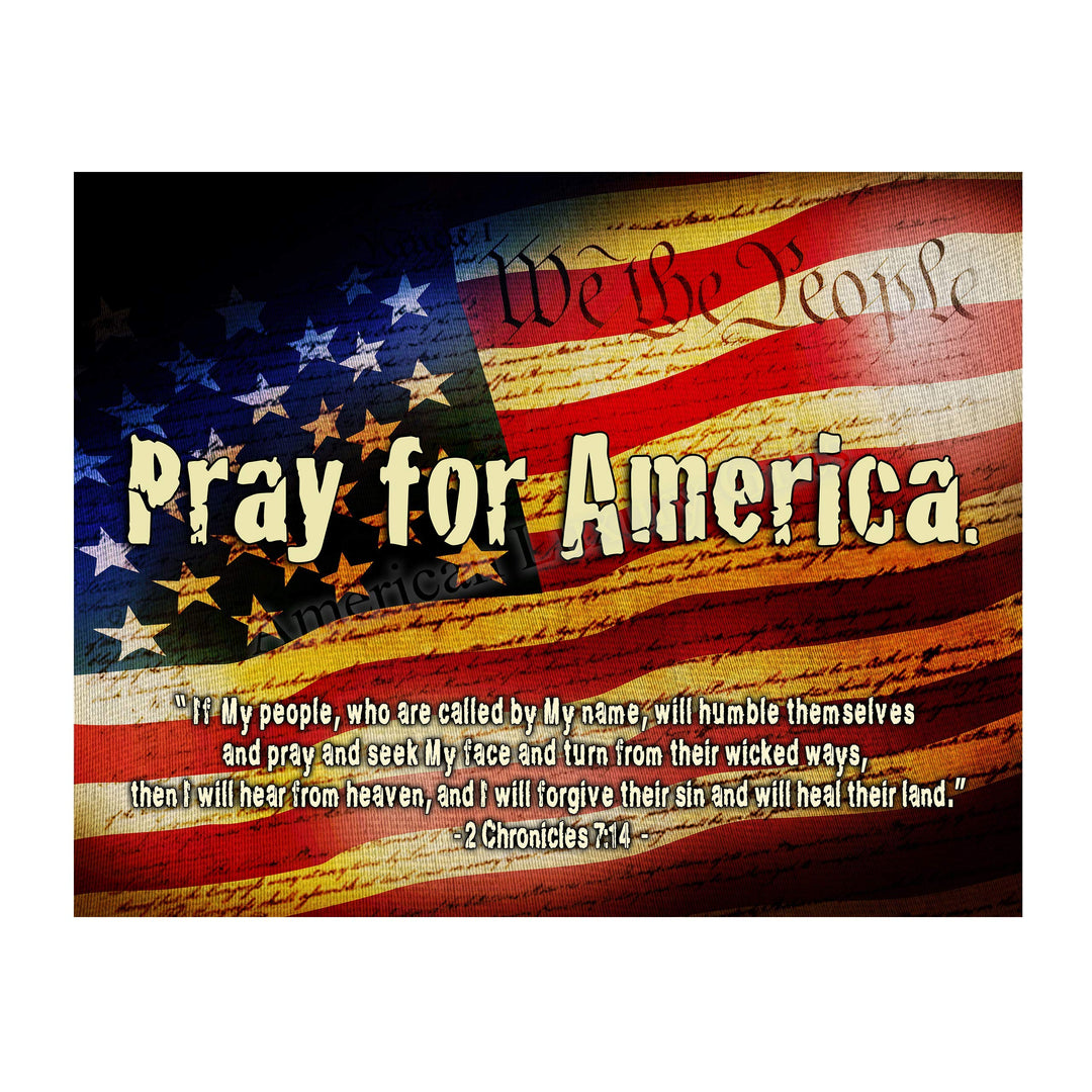 2 Chronicles 7:14-?If My People"-Bible Verse Wall Art -14 x 11" American Flag Scripture Print-Ready to Frame. Inspirational Home-Office-Church-Christian-Patriotic Decor. Reminder to Pray for America!