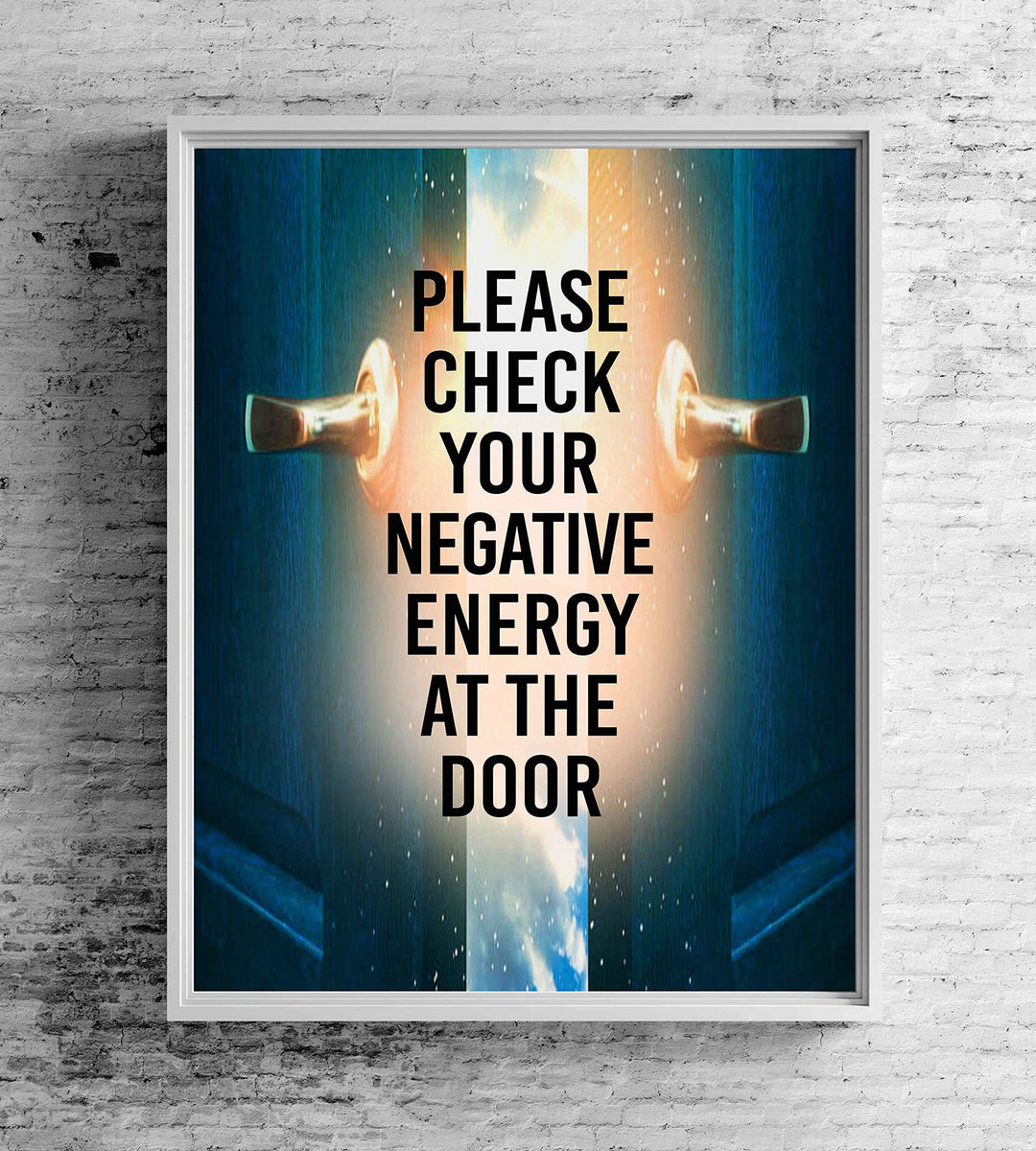 Check Negative Energy At Door Spiritual Quotes Wall Art- 8 x 10" Modern Typographic Wall Print with Open Door Image-Ready to Frame. Inspirational Life Quotes for Home-Studio-Office-Zen Decor!