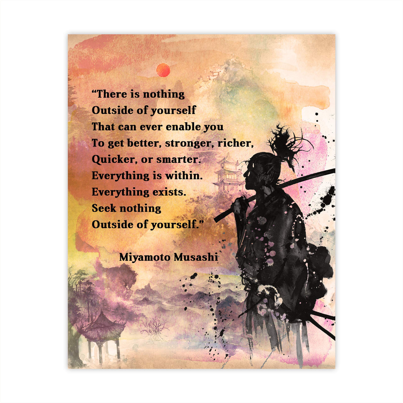 Miyamoto Susashi-"Seek Nothing Outside of Yourselves" Spiritual Quotes Wall Art-8 x 10" Abstract Japanese Soldier Print-Ready to Frame. Replica Painting Print for Home-Office-Studio-Dorm Decor!