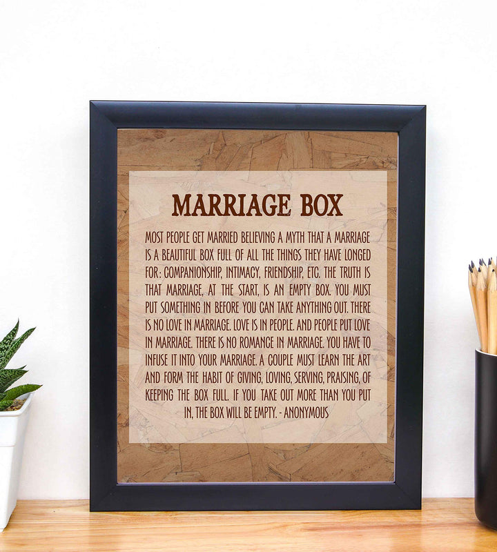 Marriage Box-Inspirational Wall Art- 8 x 10" Typographic Poster Print-Ready to Frame. Ideal Home-Bridal Shower-Wedding Decor. Great Engagement Gift. Perfect Advice for Newlyweds-Spouses-Partners!