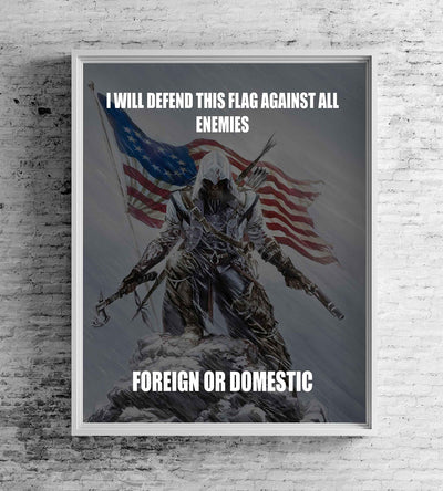 I Will Defend This Flag Against All Enemies-Patriotic Quotes Wall Art- 8 x 10" Pro-American Poster Print-Ready To Frame. Perfect for Home-Office-Garage-Bar Decor. Display Your American Pride!