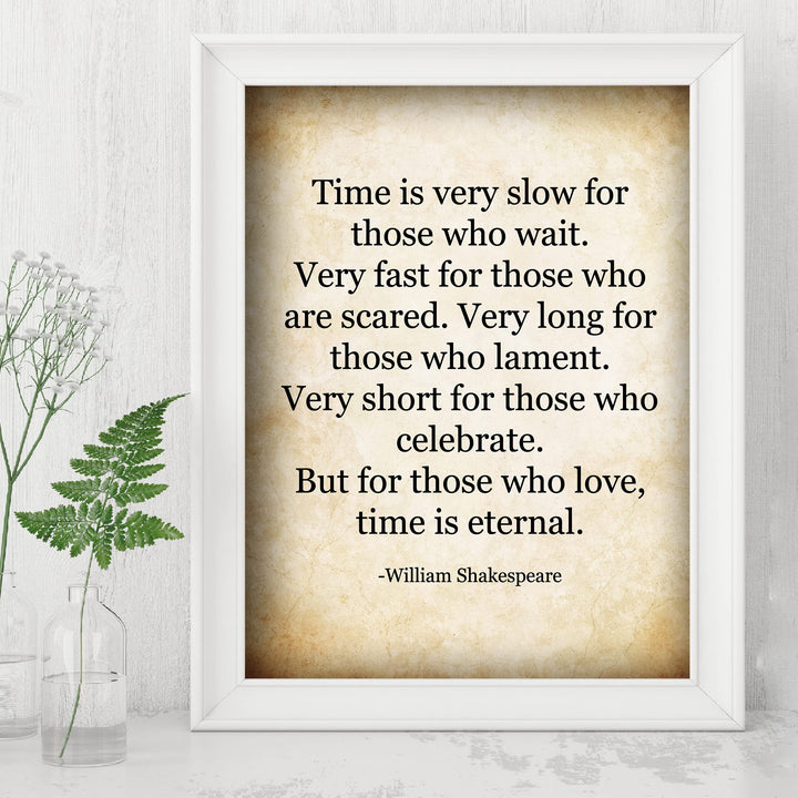 William Shakespeare-"For Those Who Love, Time Is Eternal" Famous Quotes -8 x 10" Inspirational Literary Wall Art. Vintage Poetry Print -Ready to Frame. Perfect Home-Office-Studio-Library Decor!
