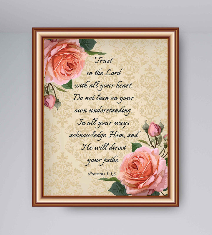Proverbs 3:5-6-?Trust in the Lord With All Your Heart? Bible Verse Wall Art-8x10" Floral Typographic Scripture Print-Ready to Frame. Home-Office-Church D?cor. Great Christian Gift. Have Faith in Him!