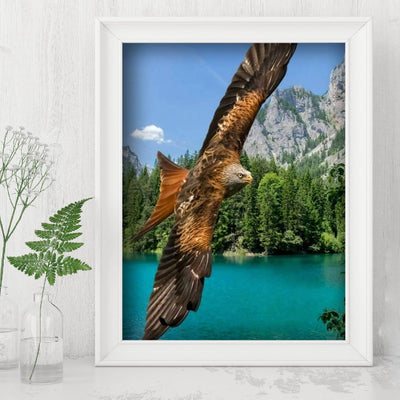 Fierce Bald Eagle in Flight Motivational American Wall Art-8 x 10" Patriotic Mountain Lake Photo Print-Ready to Frame. Inspirational Home-Office-School Decor. Great for Animal & Political Themes!