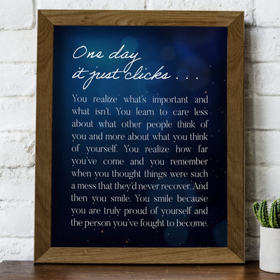 ?One Day it Just Clicks? Motivational Wall Art Sign -8 x 10" Modern Typographic Poster Print-Ready to Frame. Perfect Home-Office-School-Dorm Decor. Great Inspirational Gift!