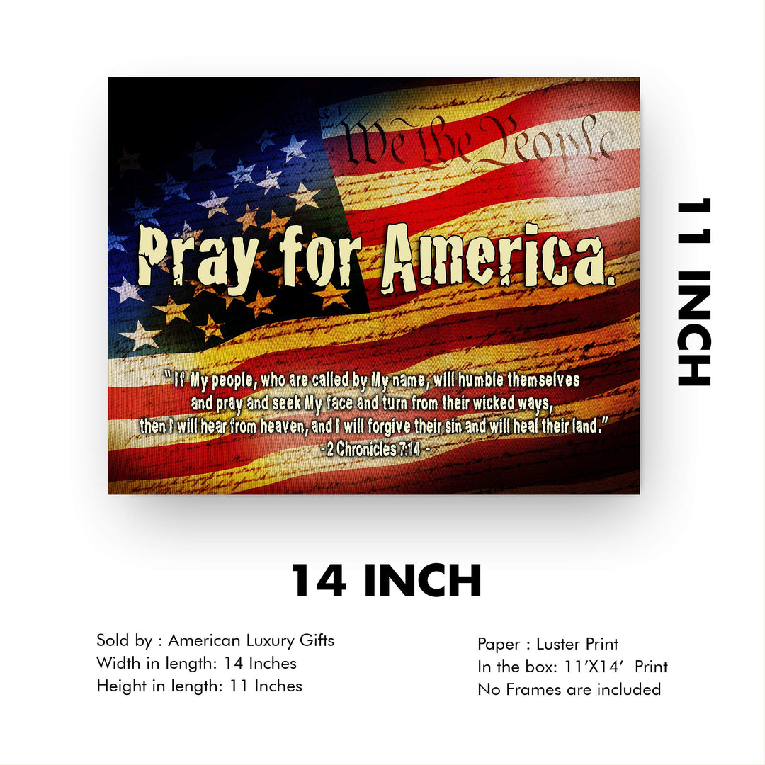 2 Chronicles 7:14-?If My People"-Bible Verse Wall Art -14 x 11" American Flag Scripture Print-Ready to Frame. Inspirational Home-Office-Church-Christian-Patriotic Decor. Reminder to Pray for America!