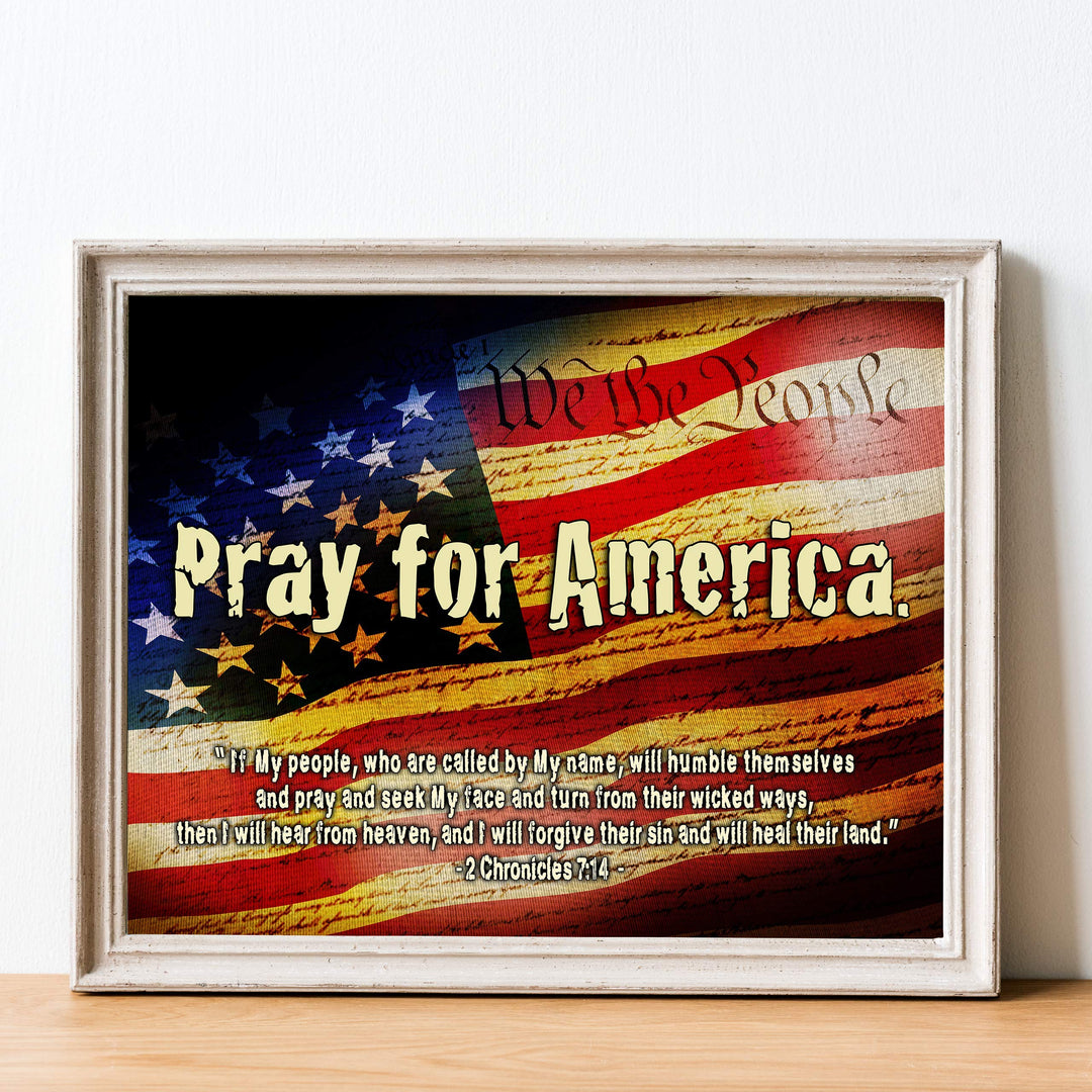2 Chronicles 7:14-?If My People"-Bible Verse Wall Art -14 x 11" American Flag Scripture Print-Ready to Frame. Inspirational Home-Office-Church-Christian-Patriotic Decor. Reminder to Pray for America!